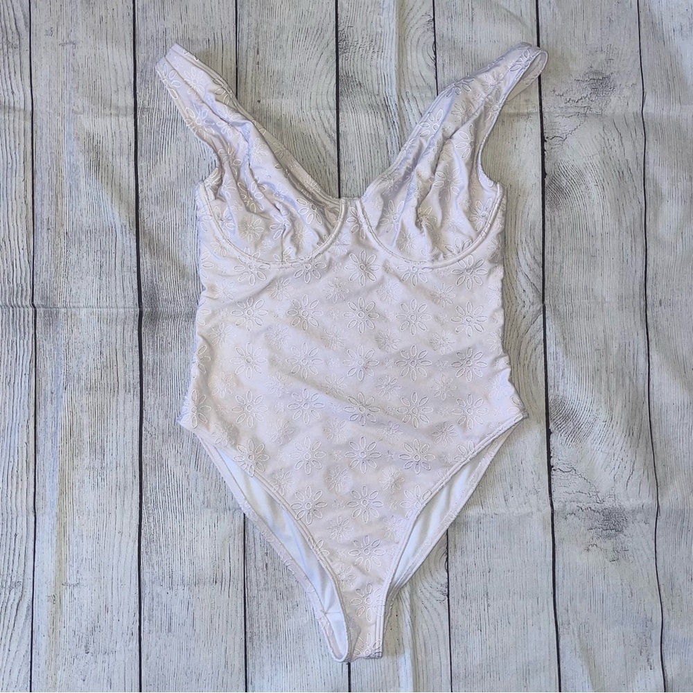 Peek & Beau White Floral Embroidered Eyelet One-Piece Swimsuit